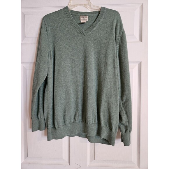 L.L. Bean Men’s Sweater Cashmere Blend Green Long Sleeve V-Neck Extra Large Reg - Picture 1 of 2